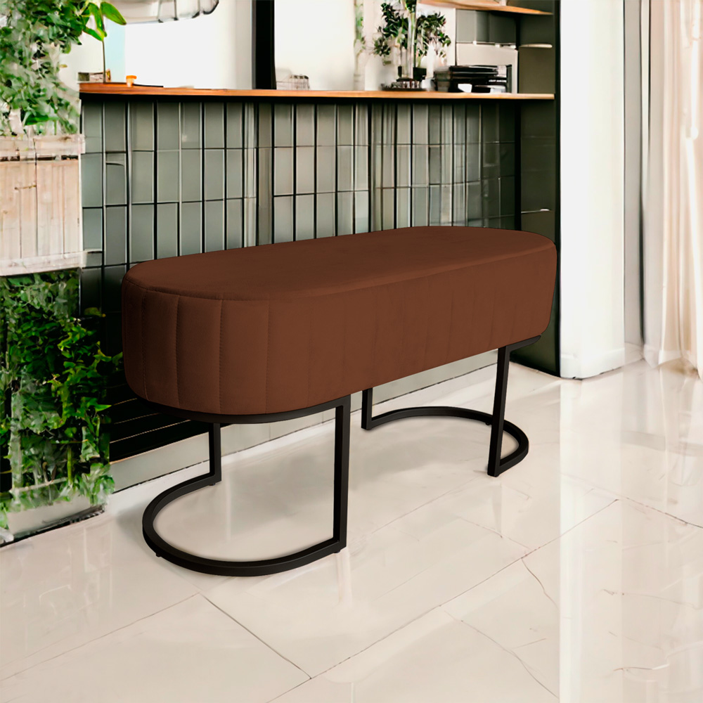Banco Recamier Estofado Luana Base Preta Veludo Terracota - Montanaris Decor