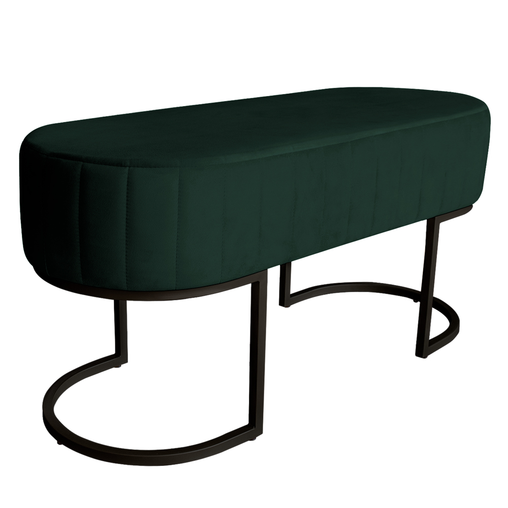 Banco Recamier Estofado Luana Base Preta Veludo Verde - Montanaris Decor