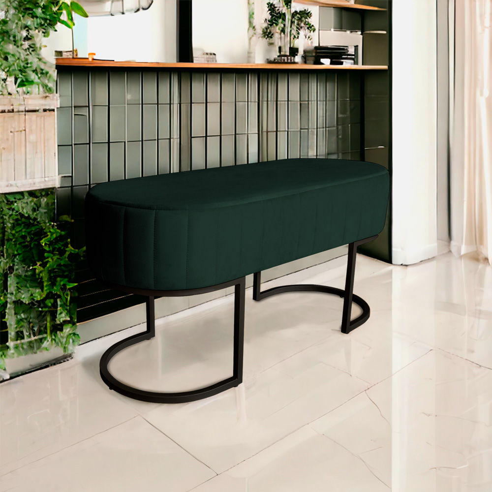 Banco Recamier Estofado Luana Base Preta Veludo Verde - Montanaris Decor