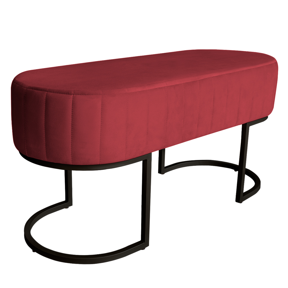 Banco Recamier Estofado Luana Base Preta Veludo Vermelho - Montanaris Decor