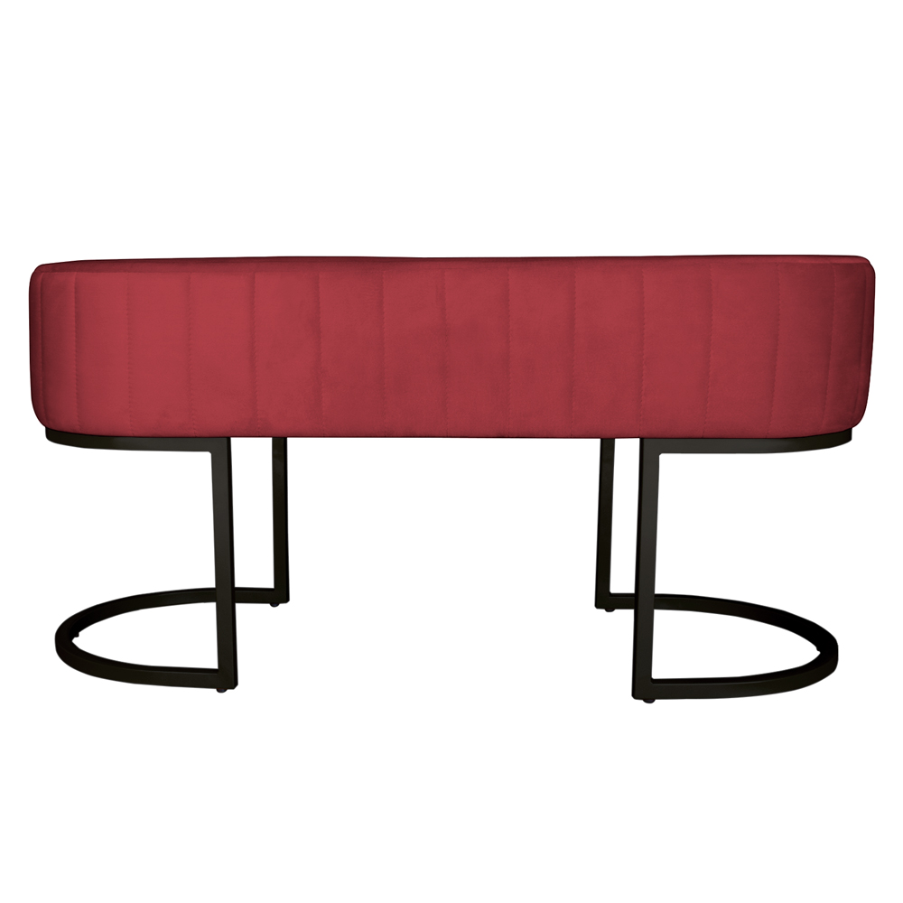 Banco Recamier Estofado Luana Base Preta Veludo Vermelho - Montanaris Decor