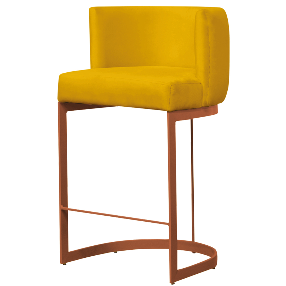 Banqueta Estofada Emily Base Bronze Veludo Amarelo - Montanaris Decor