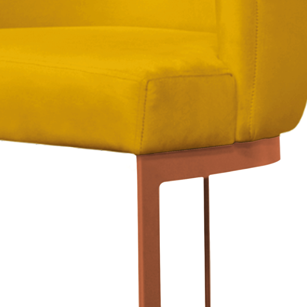 Banqueta Estofada Emily Base Bronze Veludo Amarelo - Montanaris Decor