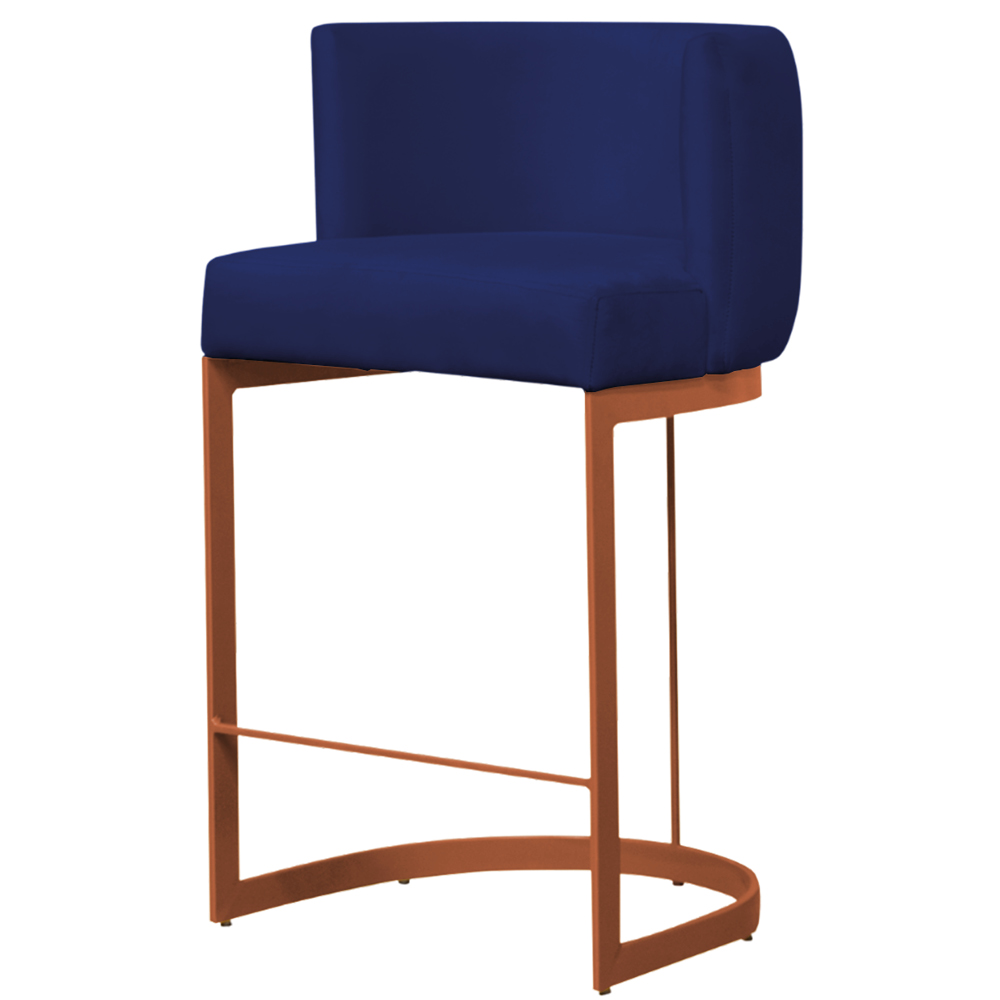 Banqueta Estofada Emily Base Bronze Veludo Azul Marinho - Montanaris Decor