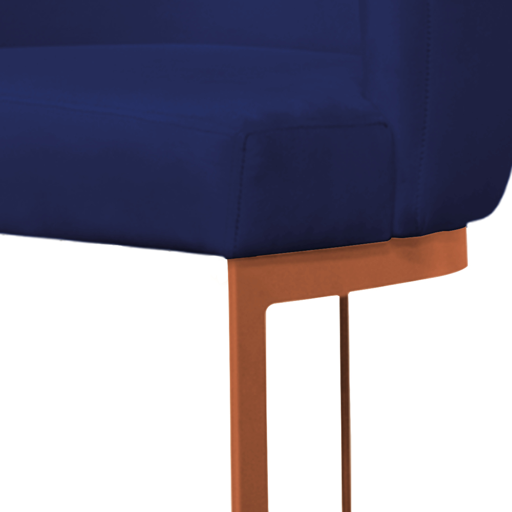 Banqueta Estofada Emily Base Bronze Veludo Azul Marinho - Montanaris Decor