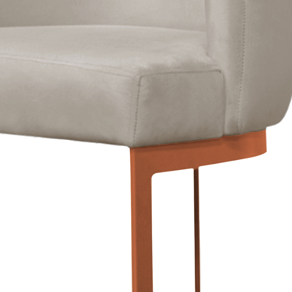 Banqueta Estofada Emily Base Bronze Veludo Bege - Montanaris Decor