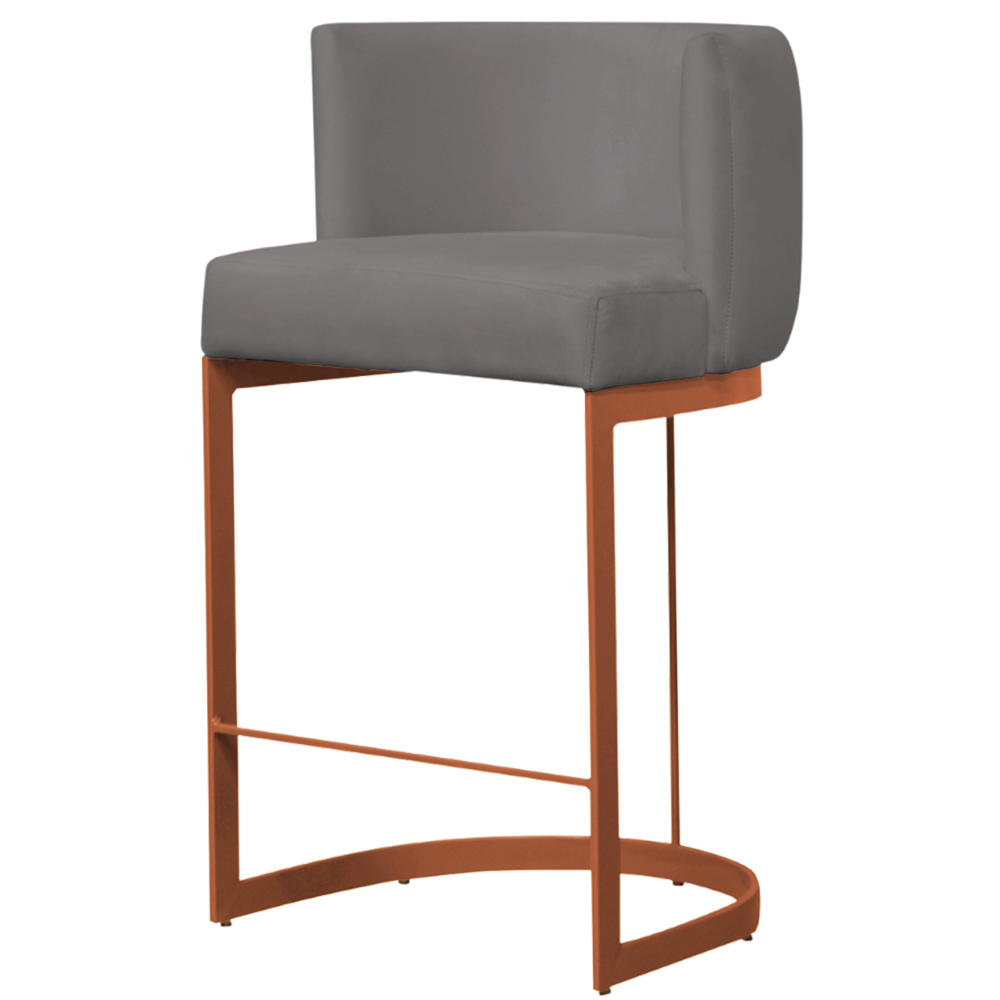 Banqueta Estofada Emily Base Bronze Veludo Cinza Escuro - Montanaris Decor