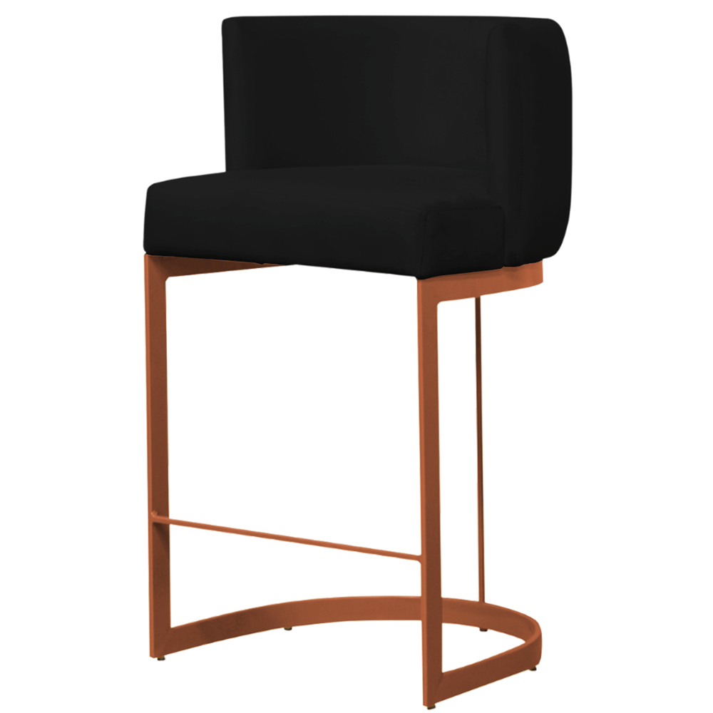 Banqueta Estofada Emily Base Bronze Veludo Preto - Montanaris Decor