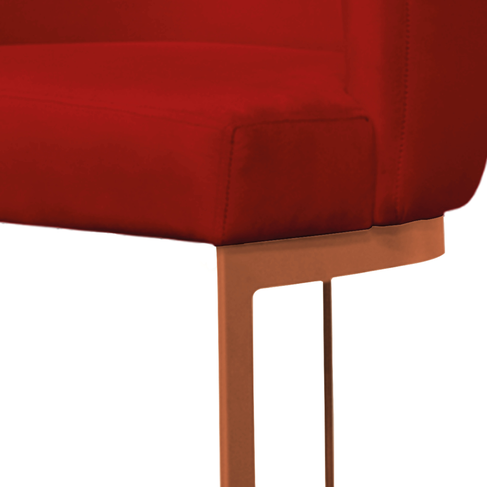 Banqueta Estofada Emily Base Bronze Veludo Vermelho - Montanaris Decor