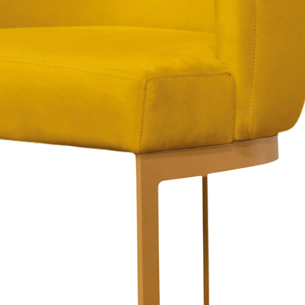 Banqueta Estofada Emily Base Gold Veludo Amarelo - Montanaris Decor