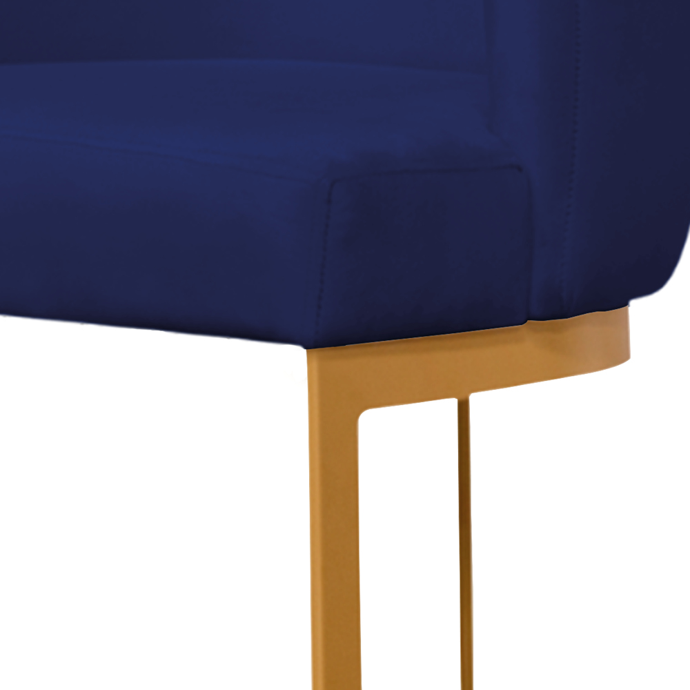 Banqueta Estofada Emily Base Gold Veludo Azul Marinho - Montanaris Decor