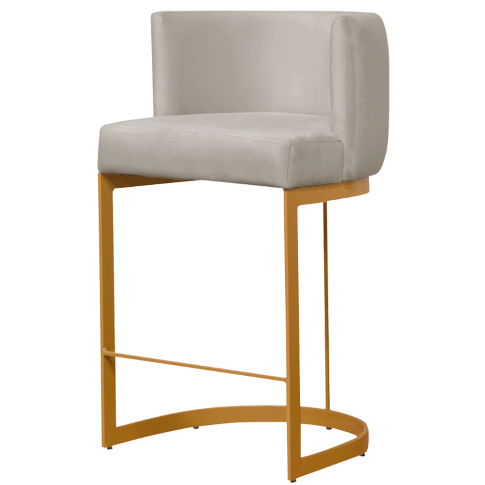 Banqueta Estofada Emily Base Gold Veludo Bege - Montanaris Decor