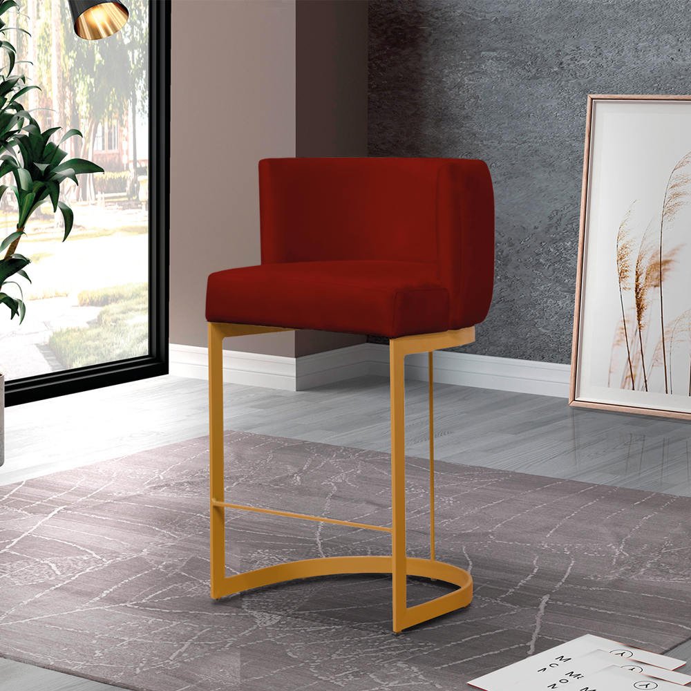 Banqueta Estofada Emily Base Gold Veludo Bordô - Montanaris Decor