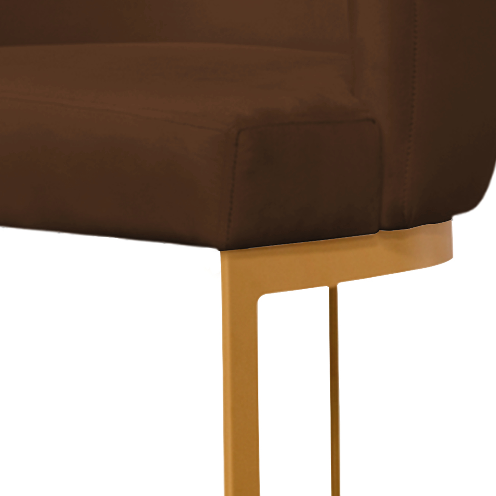 Banqueta Estofada Emily Base Gold Veludo Marrom - Montanaris Decor