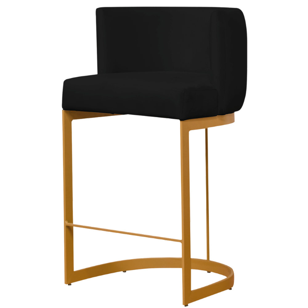 Banqueta Estofada Emily Base Gold Veludo Preto - Montanaris Decor