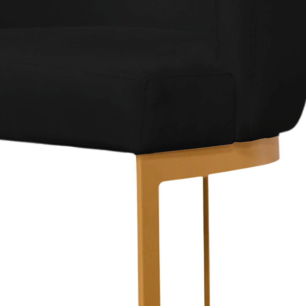 Banqueta Estofada Emily Base Gold Veludo Preto - Montanaris Decor