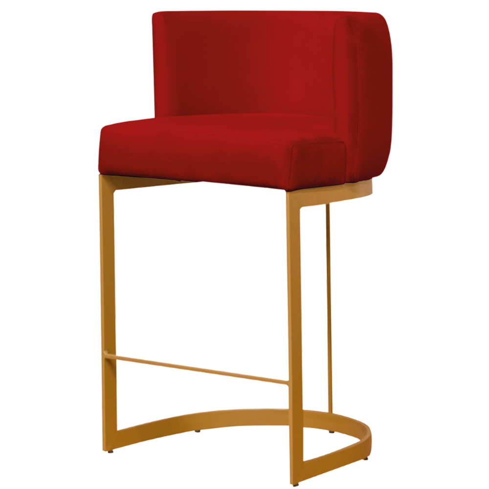 Banqueta Estofada Emily Base Gold Veludo Vermelho - Montanaris Decor
