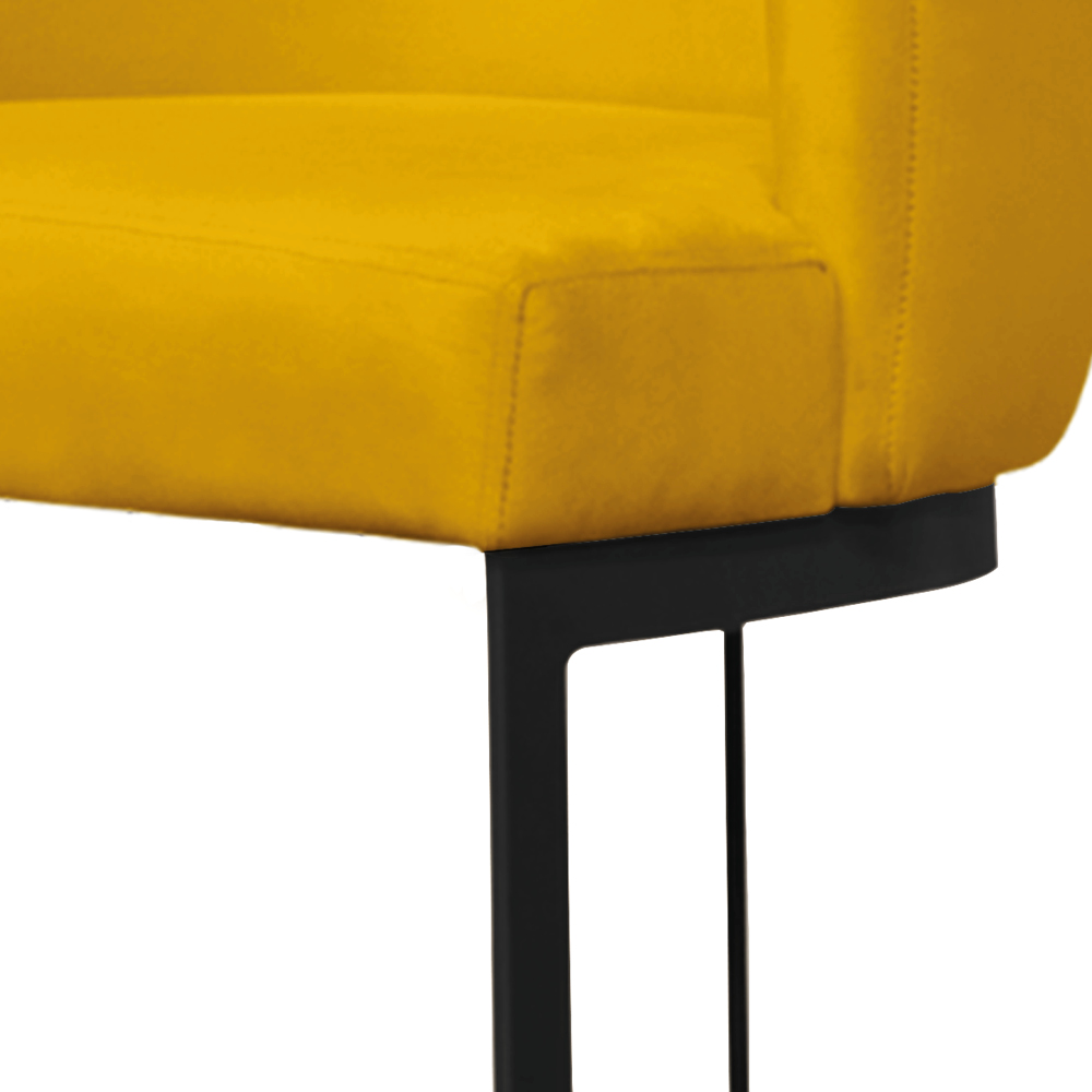 Banqueta Estofada Emily Base Preto Veludo Amarelo - Montanaris Decor
