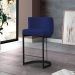 Banqueta Estofada Emily Base Preto Veludo Azul Marinho - Montanaris Decor