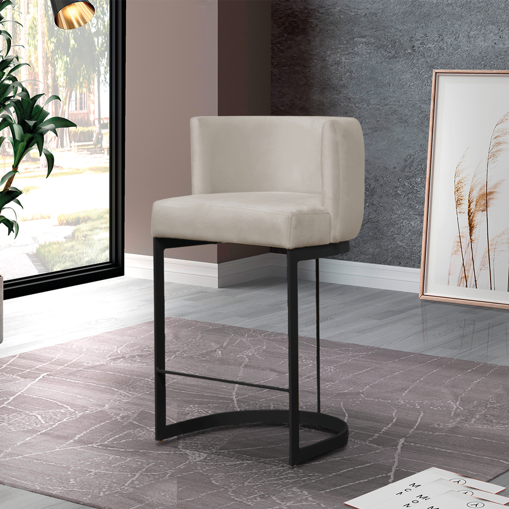 Banqueta Estofada Emily Base Preto Veludo Bege - Montanaris Decor