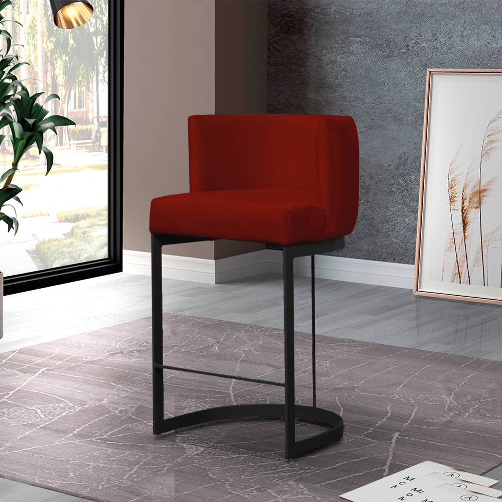 Banqueta Estofada Emily Base Preto Veludo Bordô - Montanaris Decor