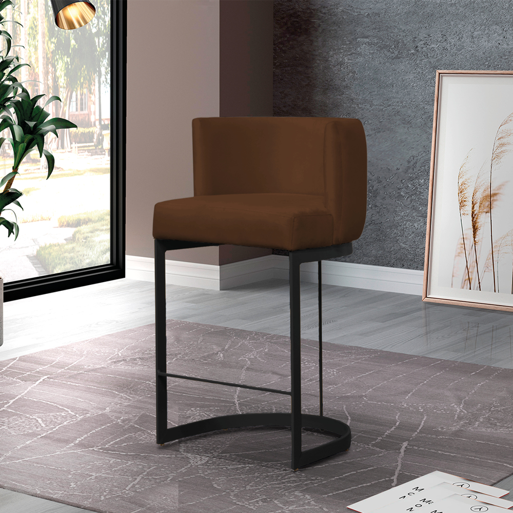 Banqueta Estofada Emily Base Preto Veludo Marrom - Montanaris Decor