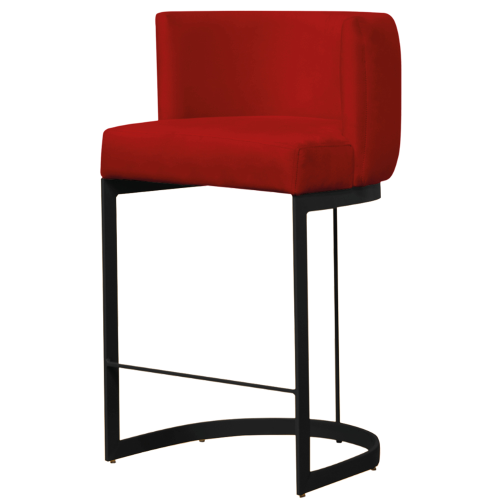 Banqueta Estofada Emily Base Preto Veludo Vermelho - Montanaris Decor