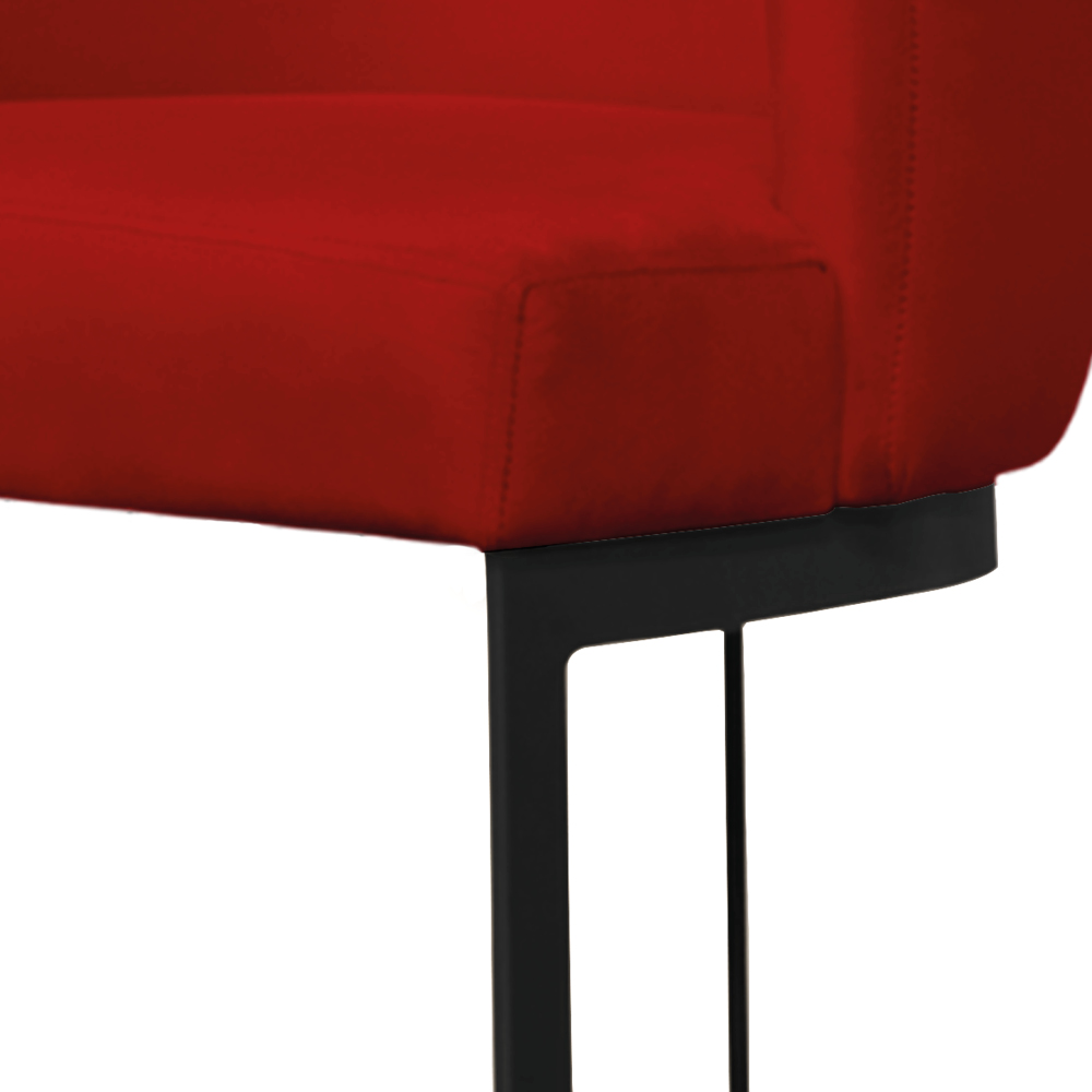 Banqueta Estofada Emily Base Preto Veludo Vermelho - Montanaris Decor