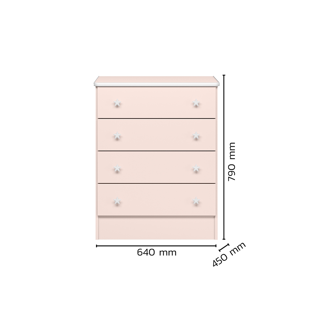 Cômoda  4Gavetas Doce Sonho Rosa Acetinado - Montanaris Decor