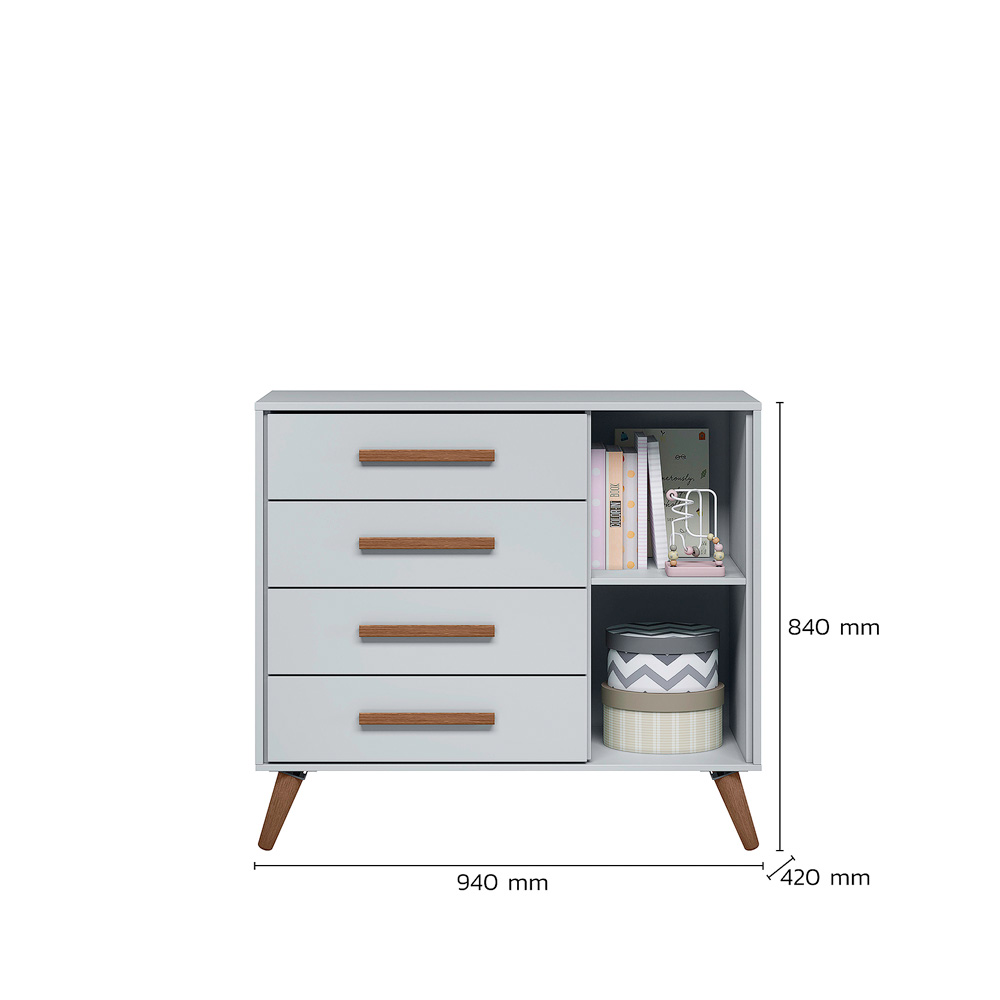 Cômoda Sap. 1Porta 4 Gavetas Q Encanto Retrô Cinza  - Montanaris Decor