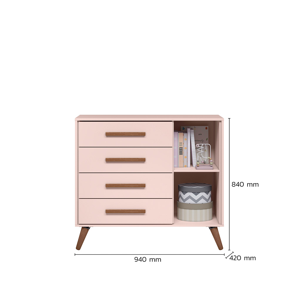 Cômoda Sap. 1Porta 4 Gavetas Q Encanto Retrô Rosa  - Montanaris Decor