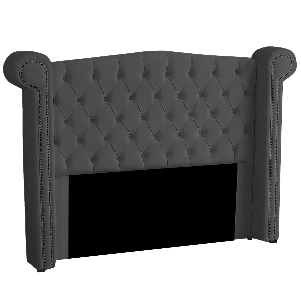 Cabeceira Solteiro 90cm Decorativa Ayla Veludo Cinza Escuro - Montanaris Decor