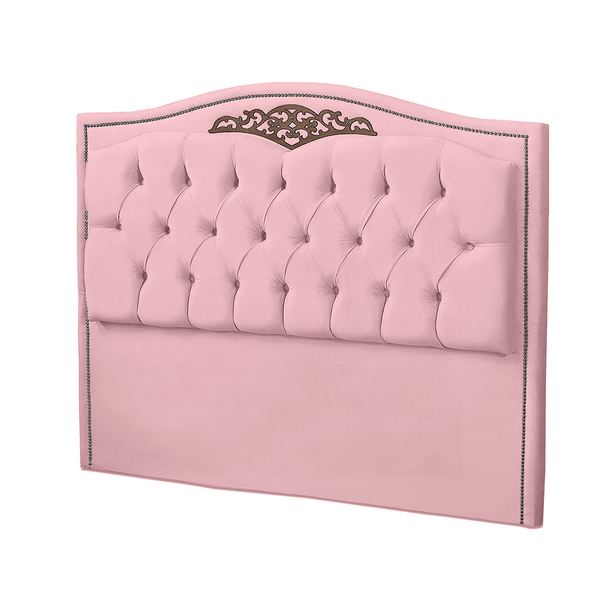 Cabeceira Solteiro 90cm Decorativa Maitê Veludo Rosa Bebê - Montanaris Decor