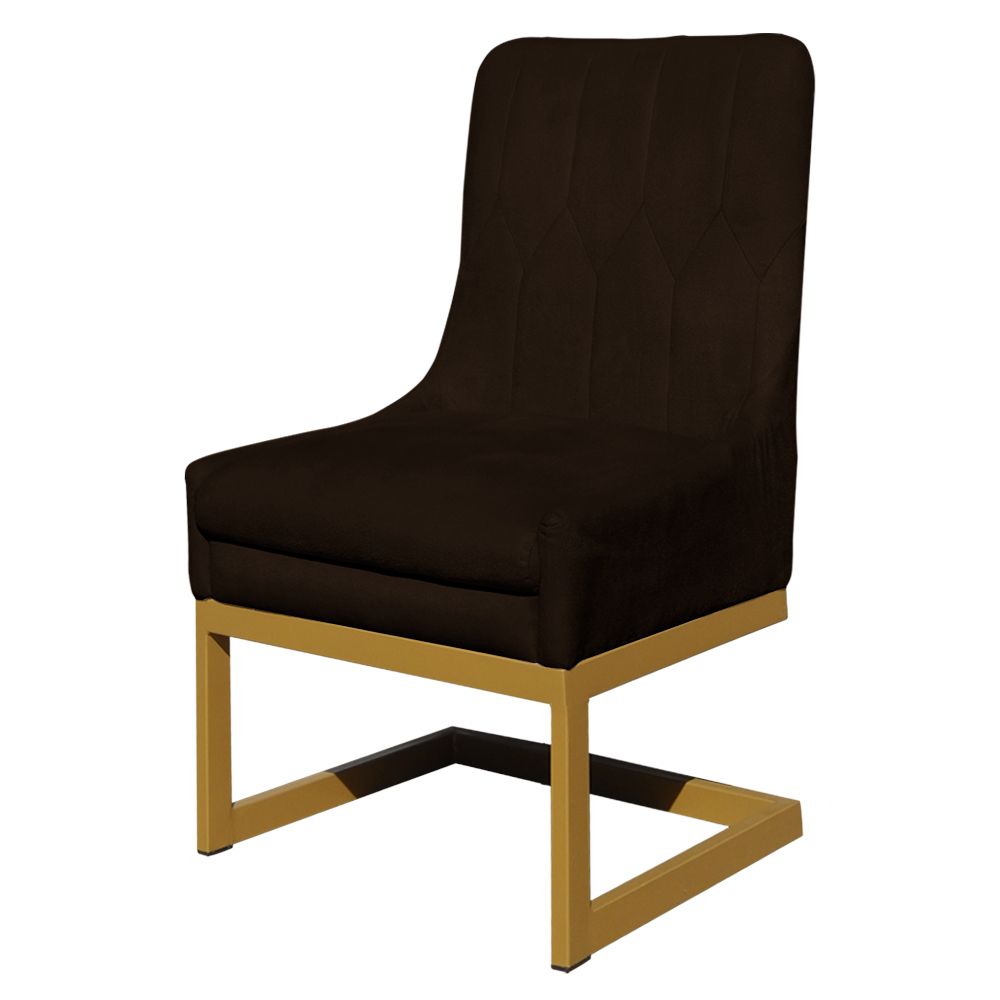 Cadeira Decorativa Valentina Base Dourada Veludo Marrom - Montanaris Decor