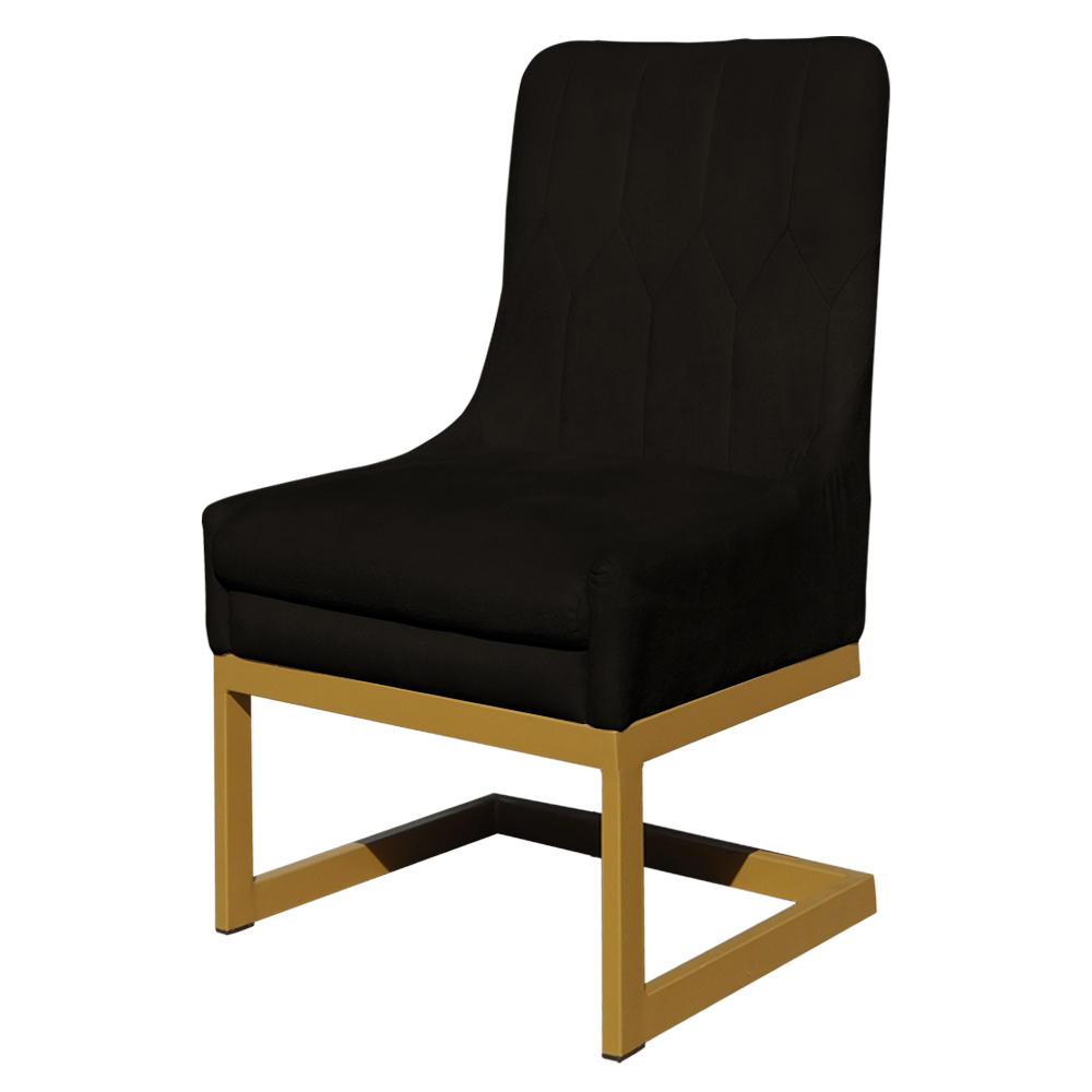 Cadeira Decorativa Valentina Base Dourada Veludo Preto - Montanaris Decor