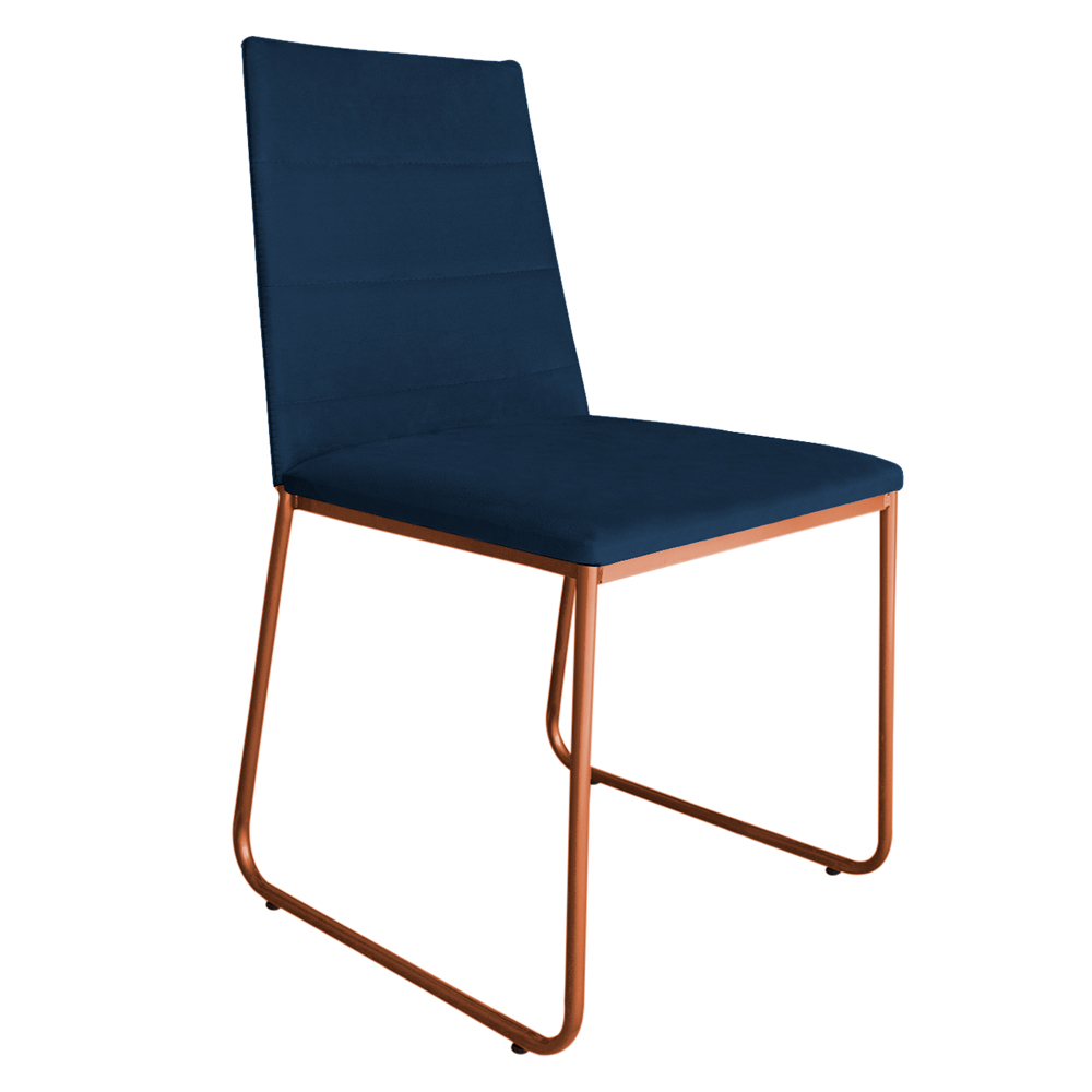 Cadeira de Jantar Estofada Lille Base Bronze Veludo Azul Marinho - Montanaris Decor