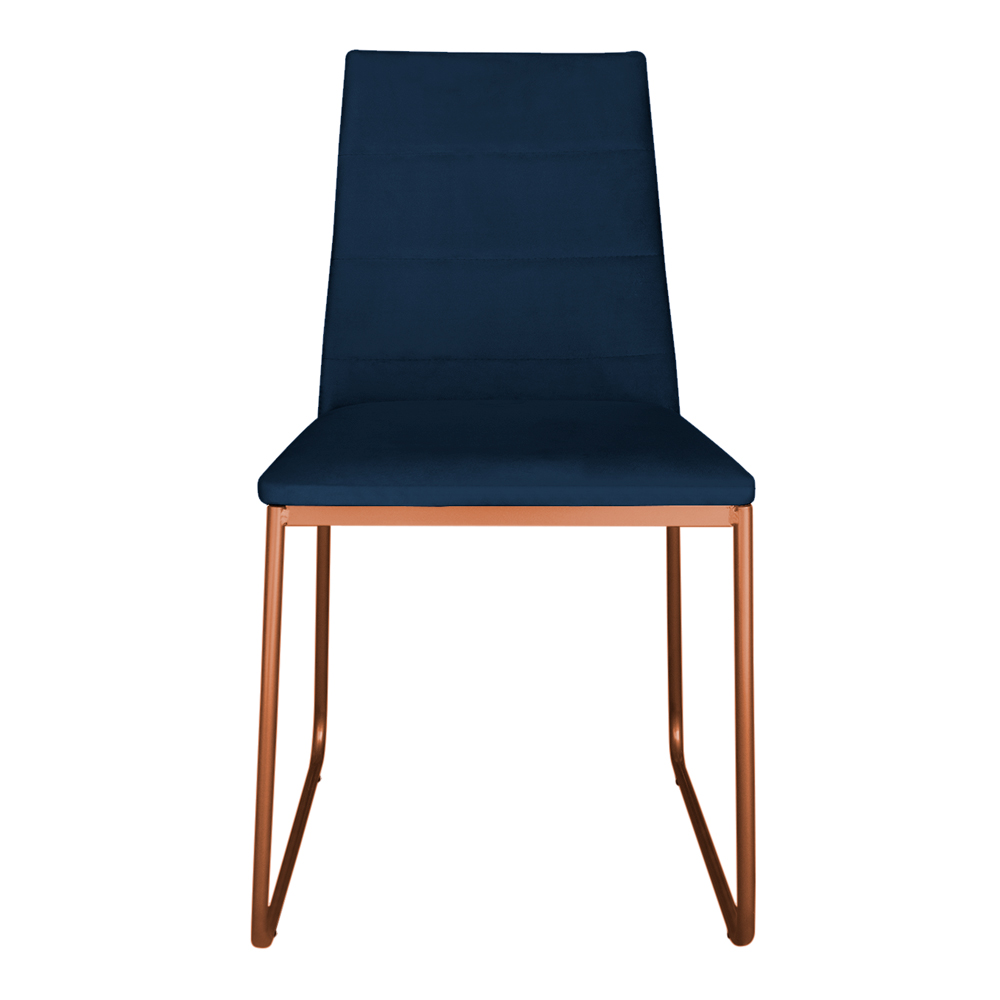 Cadeira de Jantar Estofada Lille Base Bronze Veludo Azul Marinho - Montanaris Decor