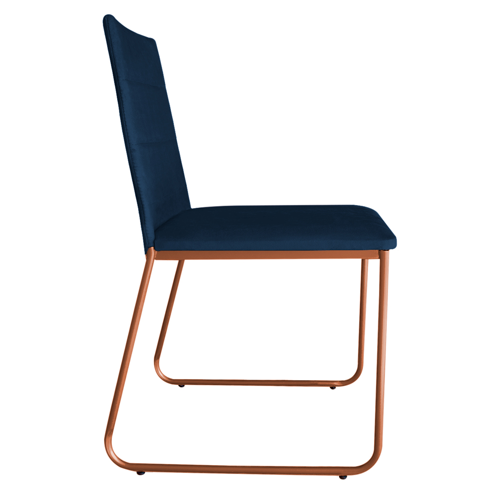 Cadeira de Jantar Estofada Lille Base Bronze Veludo Azul Marinho - Montanaris Decor