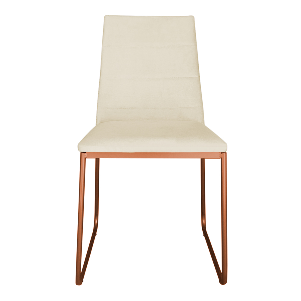 Cadeira de Jantar Estofada Lille Base Bronze Veludo Bege - Montanaris Decor