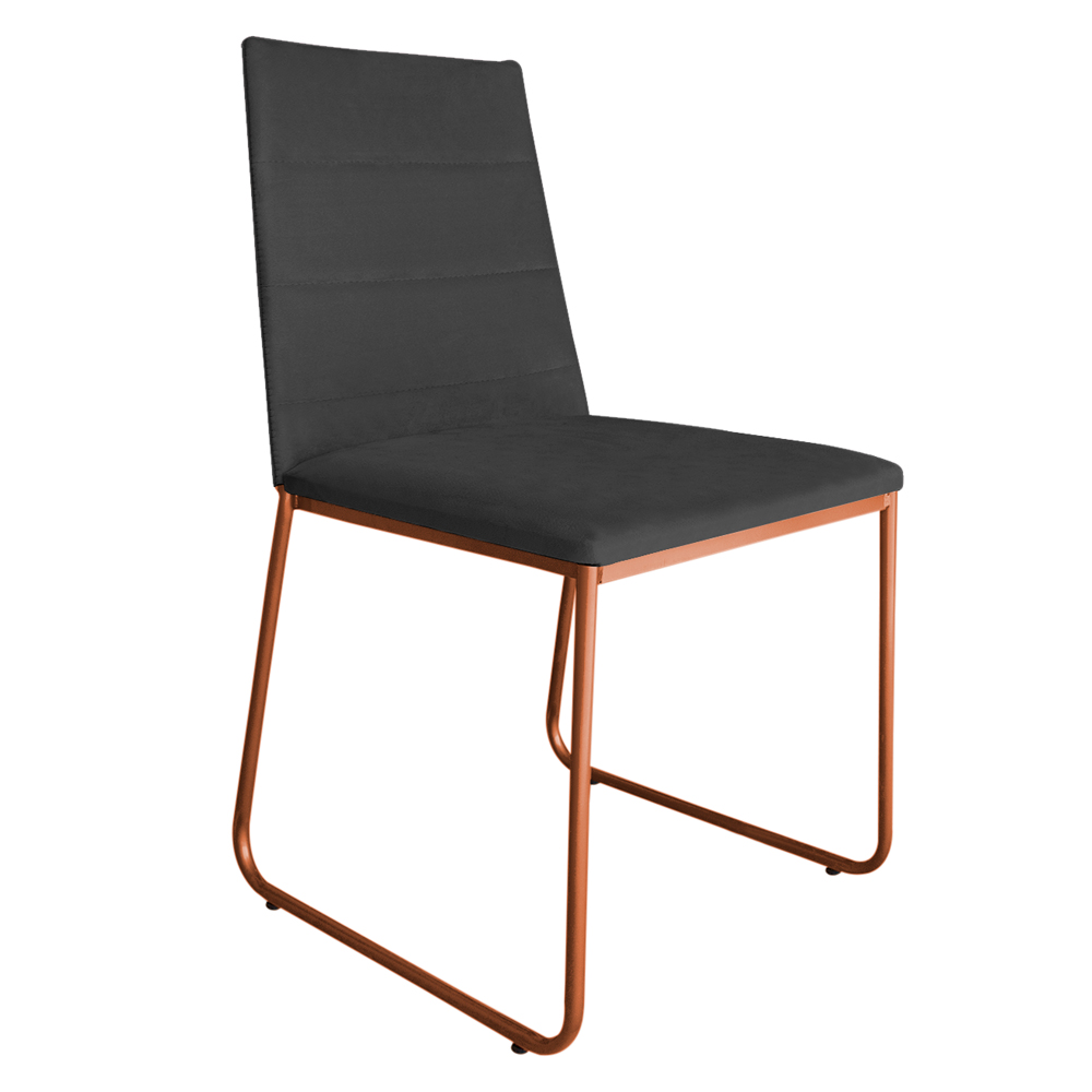 Cadeira de Jantar Estofada Lille Base Bronze Veludo Cinza - Montanaris Decor