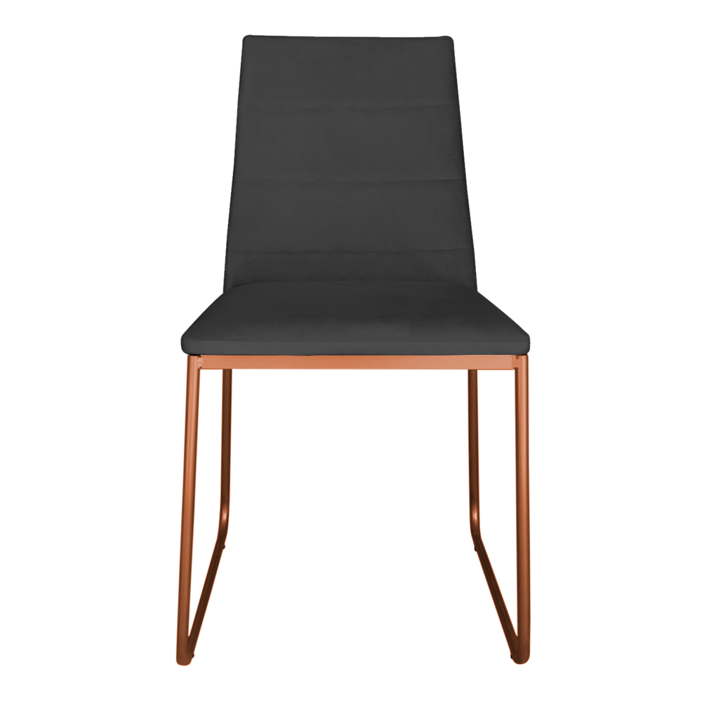 Cadeira de Jantar Estofada Lille Base Bronze Veludo Cinza - Montanaris Decor