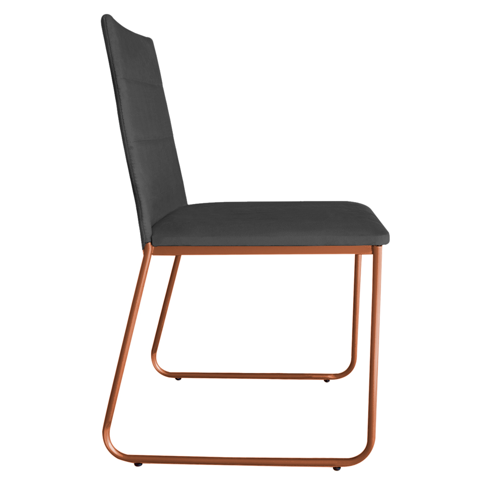 Cadeira de Jantar Estofada Lille Base Bronze Veludo Cinza - Montanaris Decor