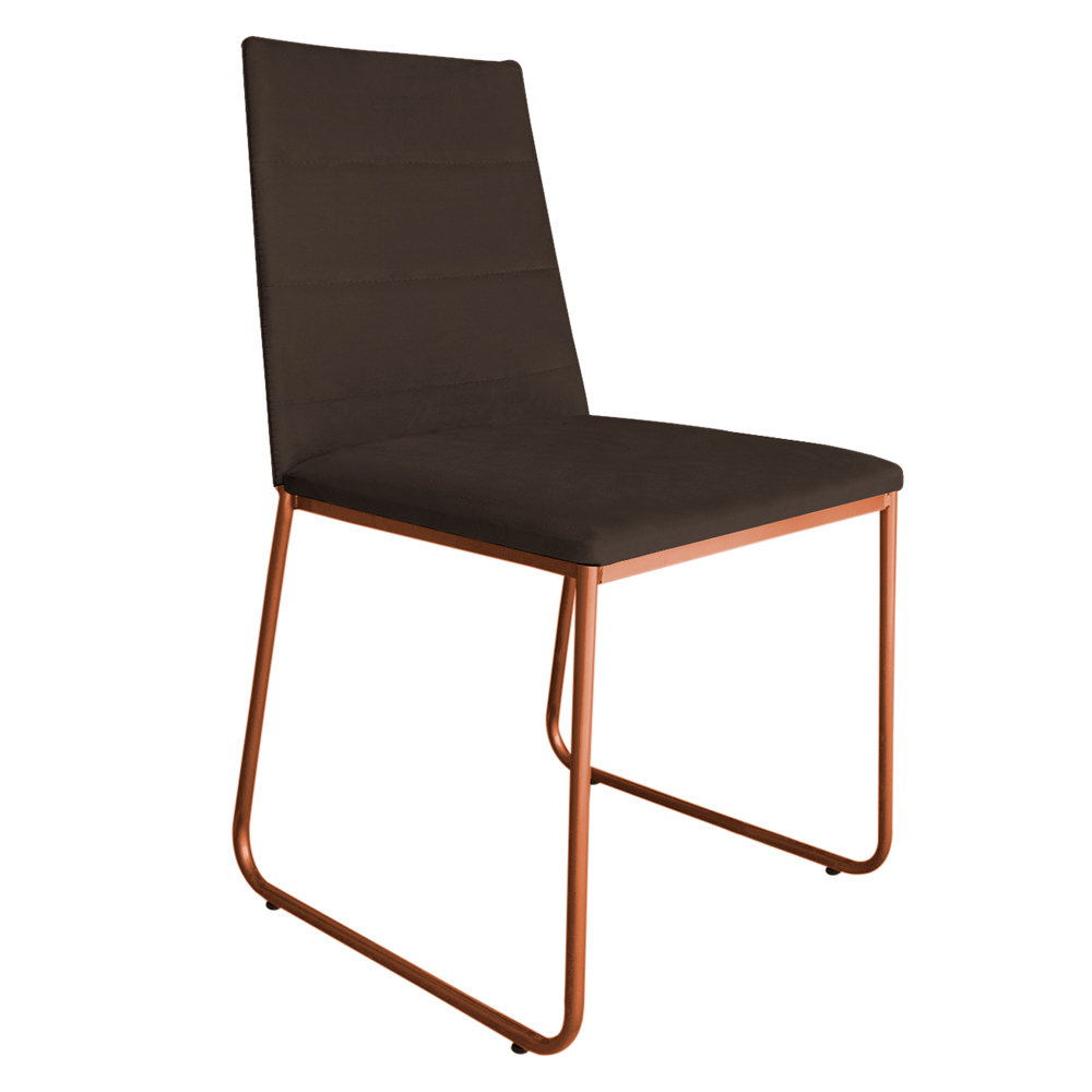 Cadeira de Jantar Estofada Lille Base Bronze Veludo Marrom - Montanaris Decor