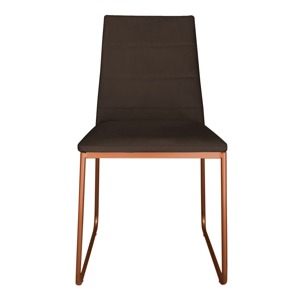 Cadeira de Jantar Estofada Lille Base Bronze Veludo Marrom - Montanaris Decor