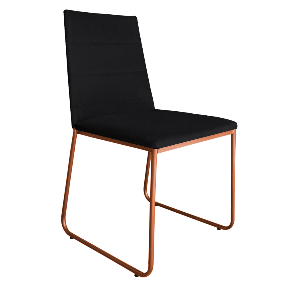 Cadeira de Jantar Estofada Lille Base Bronze Veludo Preto - Montanaris Decor