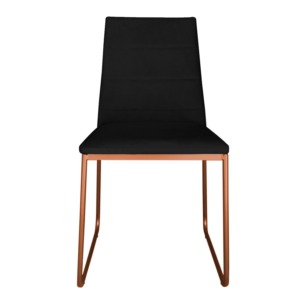 Cadeira de Jantar Estofada Lille Base Bronze Veludo Preto - Montanaris Decor