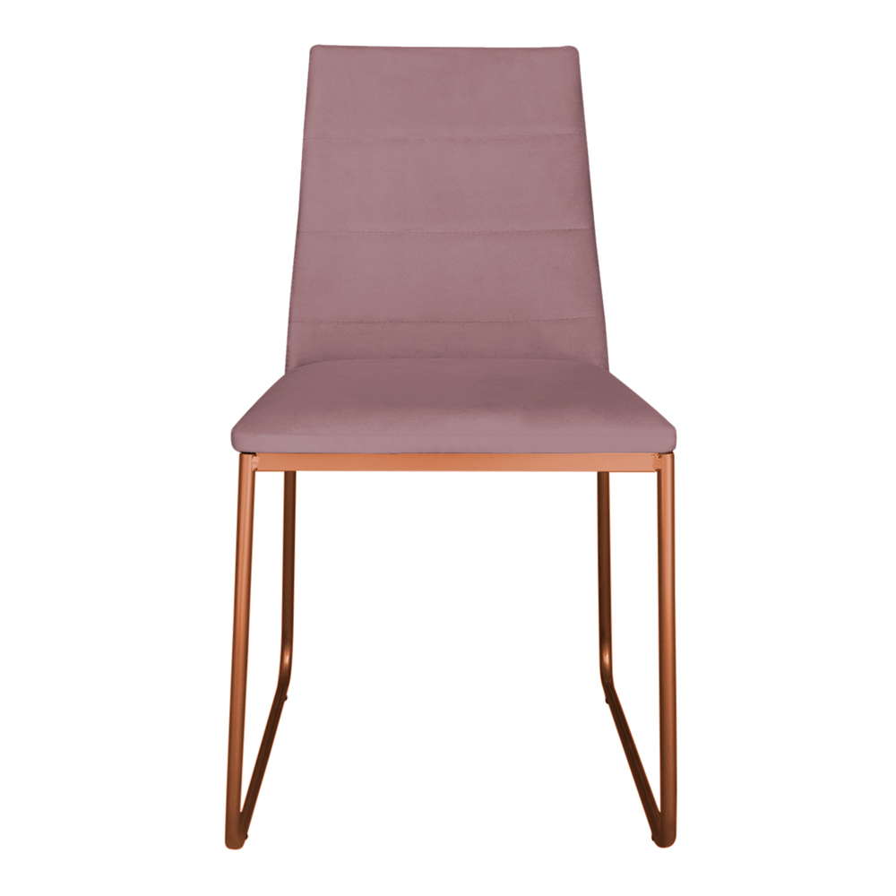 Cadeira de Jantar Estofada Lille Base Bronze Veludo Rosê - Montanaris Decor