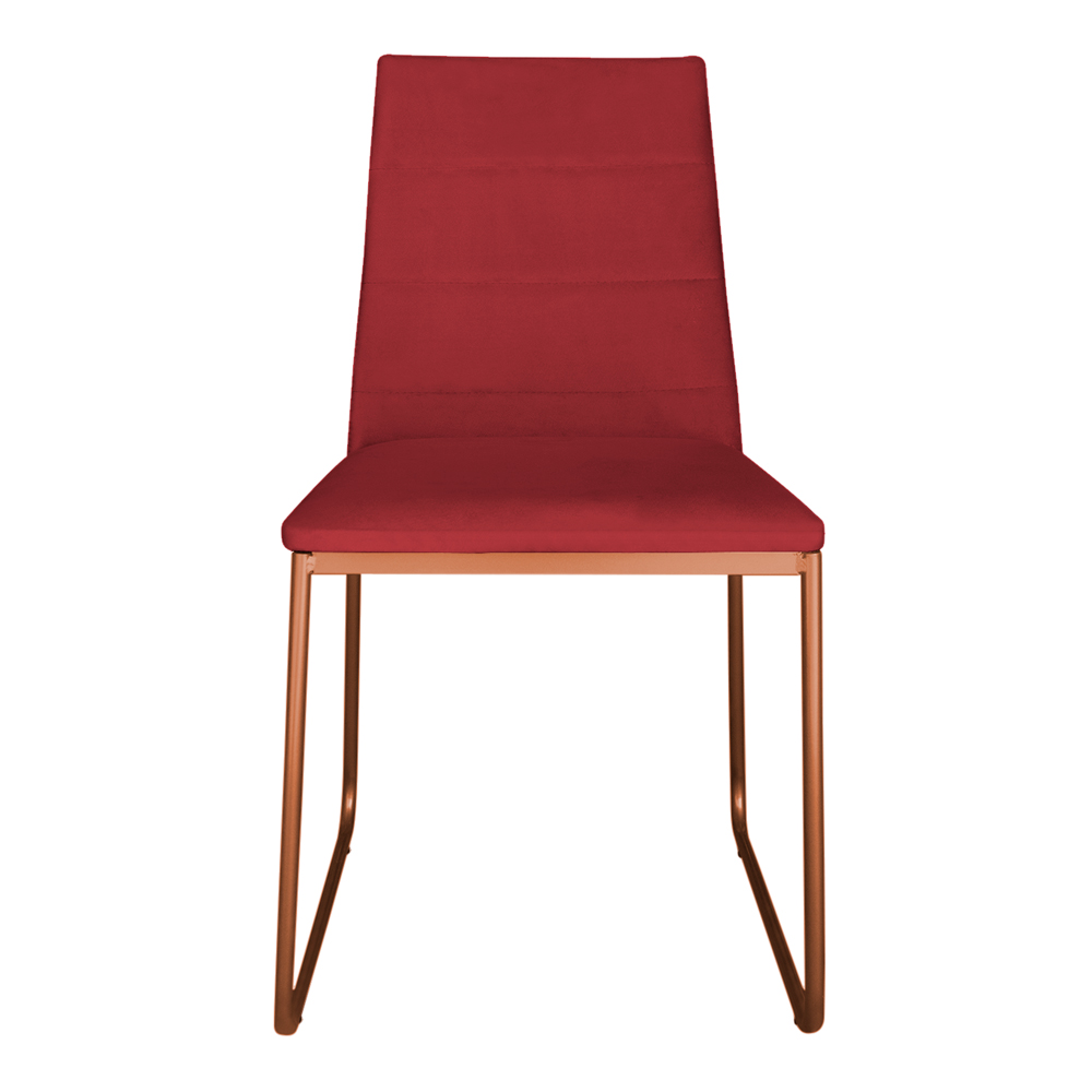 Cadeira de Jantar Estofada Lille Base Bronze Veludo Vermelho - Montanaris Decor