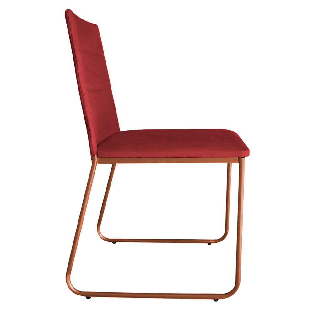 Cadeira de Jantar Estofada Lille Base Bronze Veludo Vermelho - Montanaris Decor
