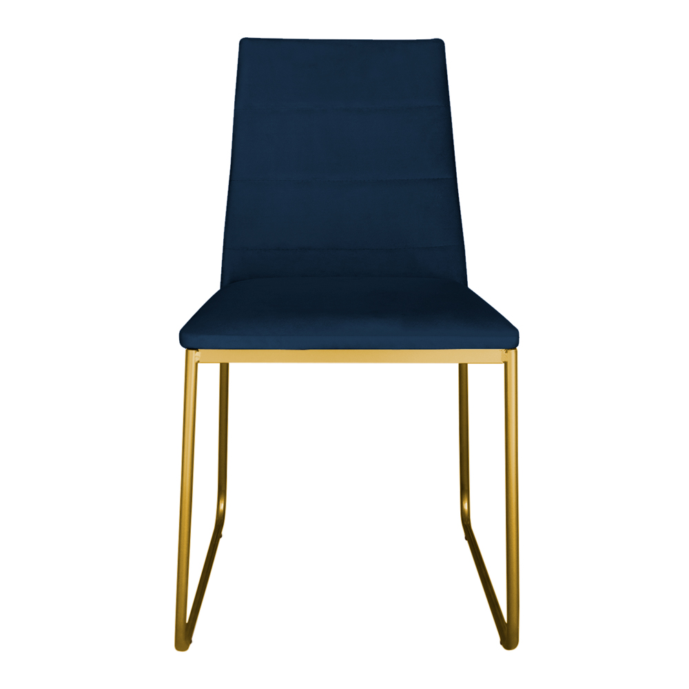 Cadeira de Jantar Estofada Lille Base Gold Veludo Azul Marinho - Montanaris Decor